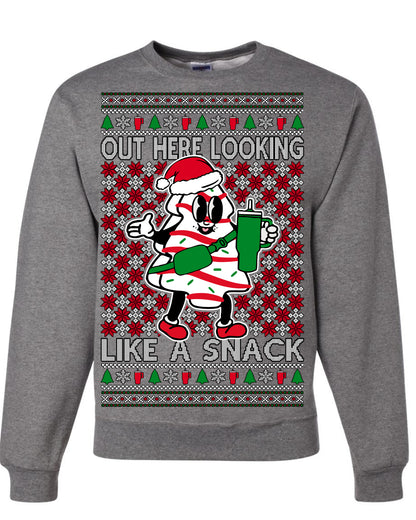 Out Here Looking Like a Snack, Funny Cute White Chocolate Sprinkles Holiday Trendy Millennial Christmas Cookie Ugly Christmas Sweater Ugly Christmas Unisex Crewneck Sweatshirt