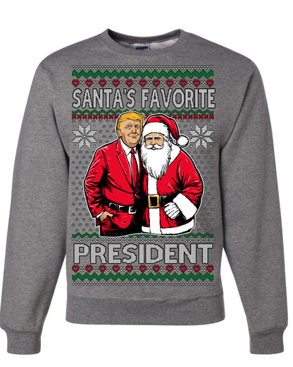 Santa's Favorite President Red Suit Trump, 47th USA President of the United States, Gift for Republicans Conservatives Ugly Christmas Sweater Ugly Christmas Unisex Crewneck Sweatshirt
