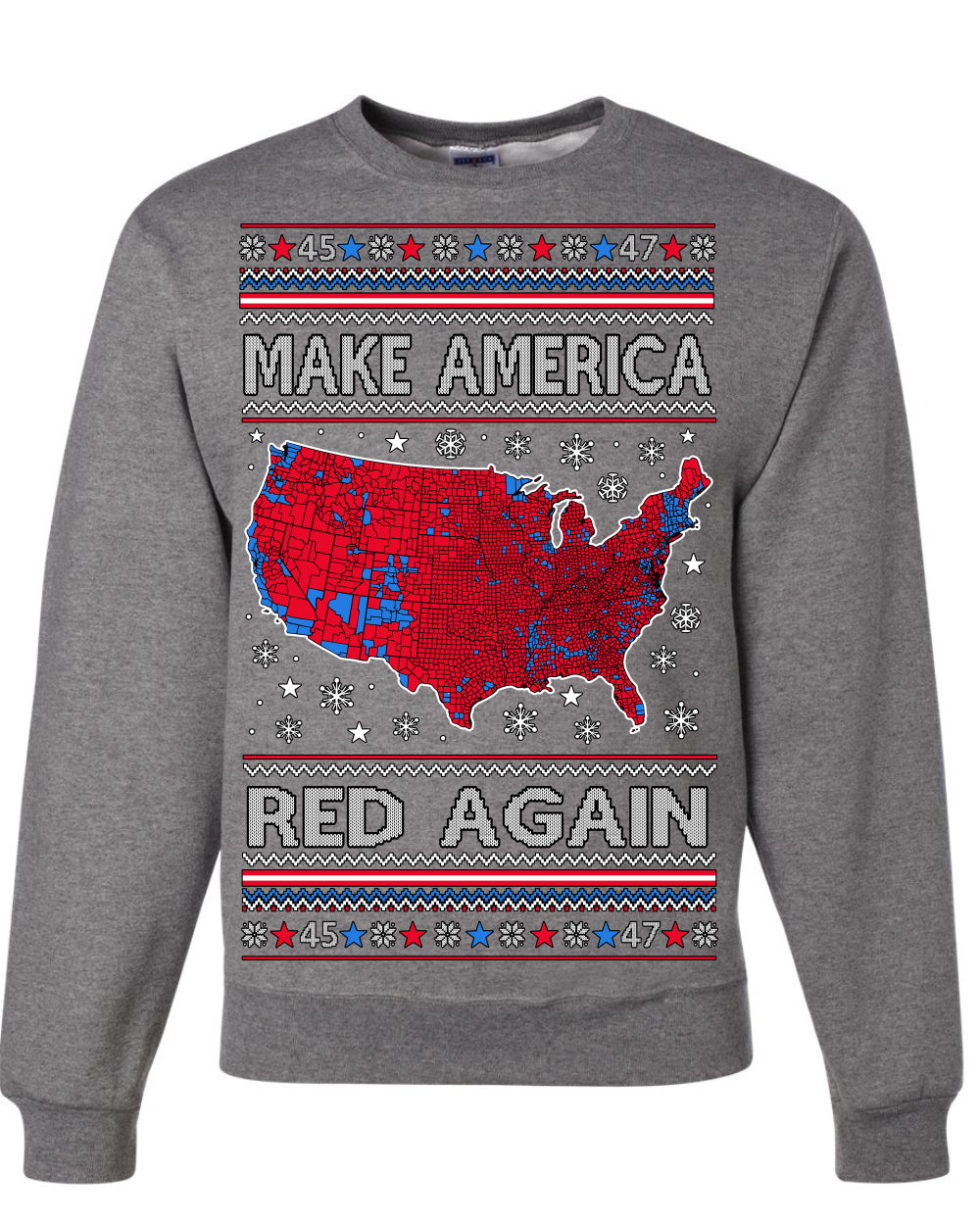 Make America Red Again USA Map, President Donald Trump 2024 MAGA Red Wave, Ugly Christmas Sweater Ugly Christmas Unisex Crewneck Sweatshirt