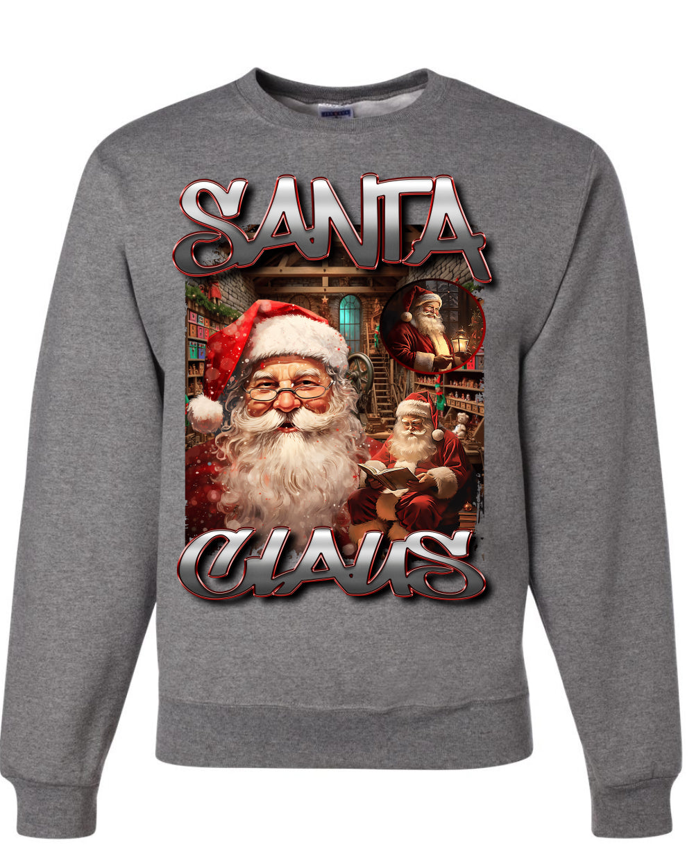 Santa Claus Bootleg Hype Rap Music Style, Funny Hip Hop North Pole Workshop Xmas, Ugly Christmas Sweater Crewneck Sweatshirt Ugly Christmas Unisex Crewneck Sweatshirt