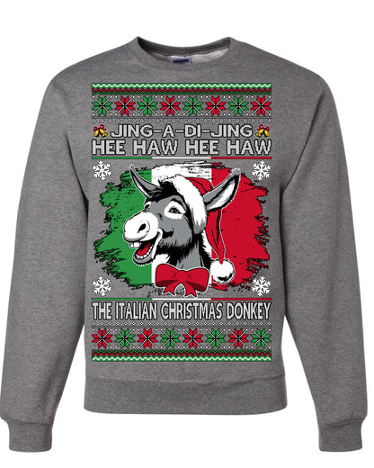 Jing a Di Jing Dominick the Italian Christmas Donkey, Classic New York Brooklyn Xmas Song Lyrics, Ugly Christmas Sweater Ugly Christmas Unisex Crewneck Sweatshirt