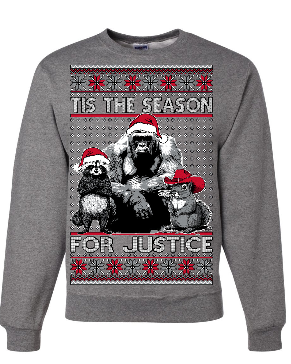 Tis the Season For Justice, RIP Harambe Peanut the Squirrel Fred Raccoon Viral Save our Pets Meme, Ugly Christmas Sweater Ugly Christmas Unisex Crewneck Sweatshirt