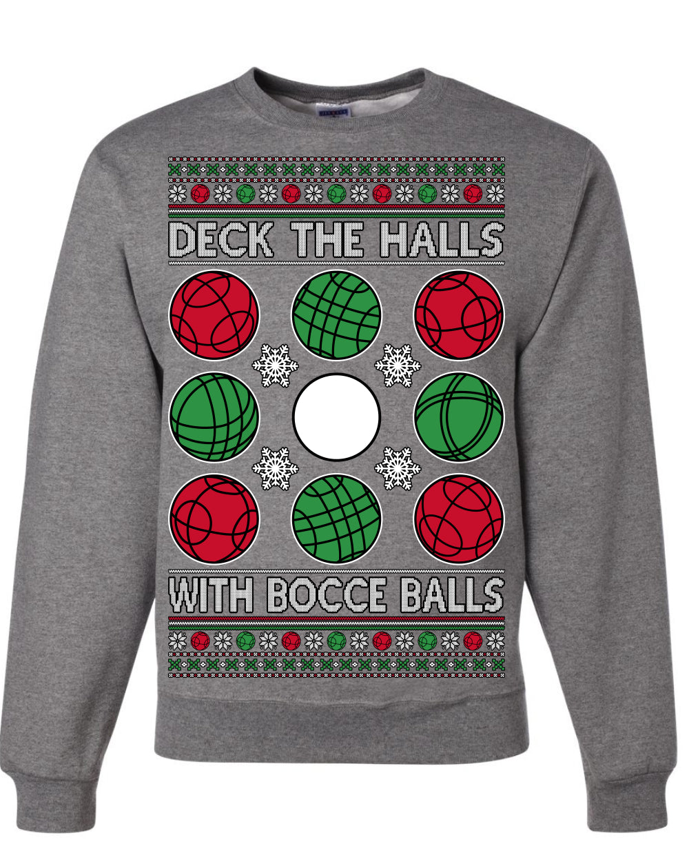Deck the Halls with Bocce Balls, Funny Classic Italy Italian Sports Ugly Christmas Sweater Ugly Christmas Unisex Crewneck Sweatshirt