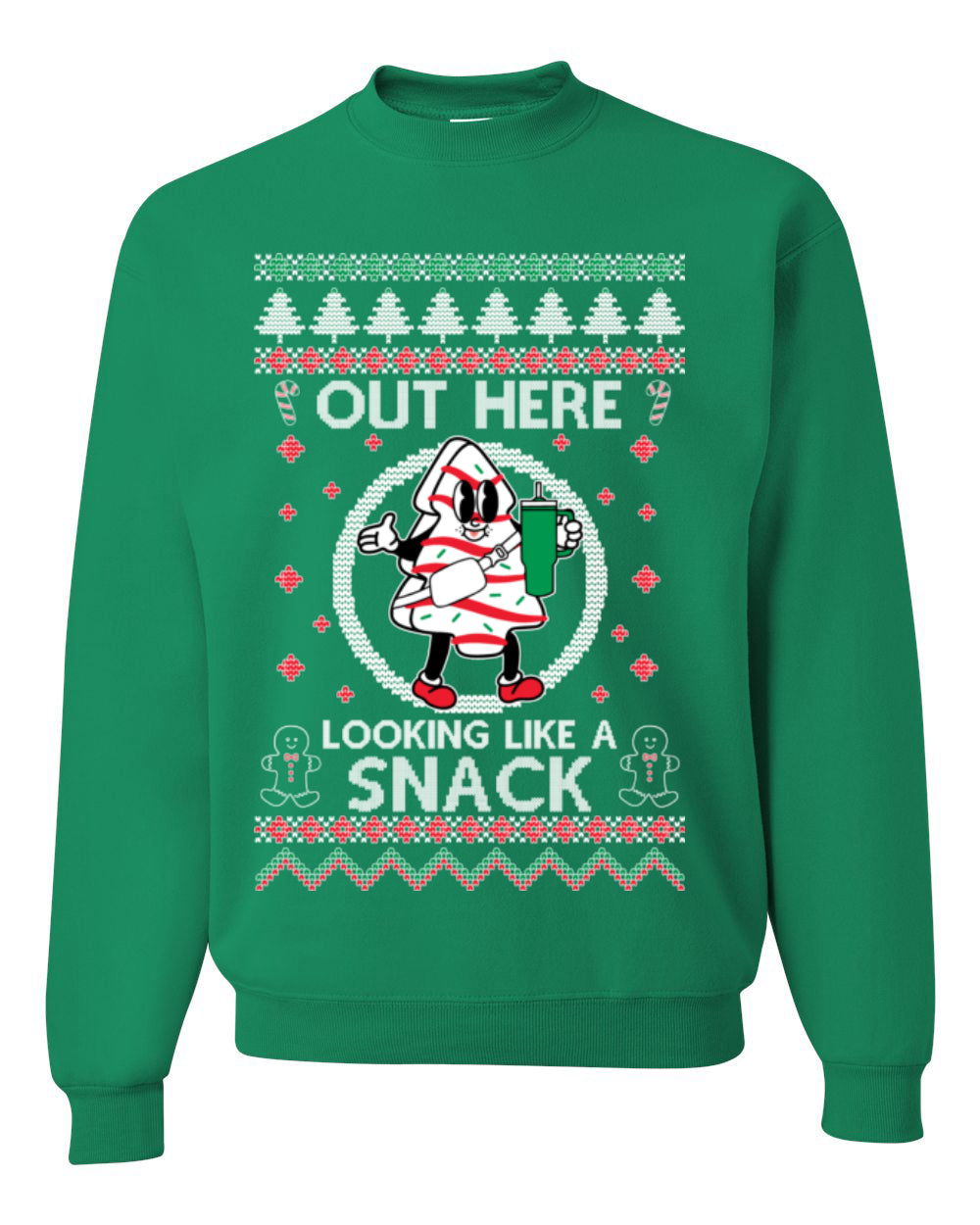 Out Here Looking Like a Snack, Funny Cute Xmas Peppermint Tree Gingerbread Cookie Meme Ugly Christmas Unisex Crewneck Sweatshirt