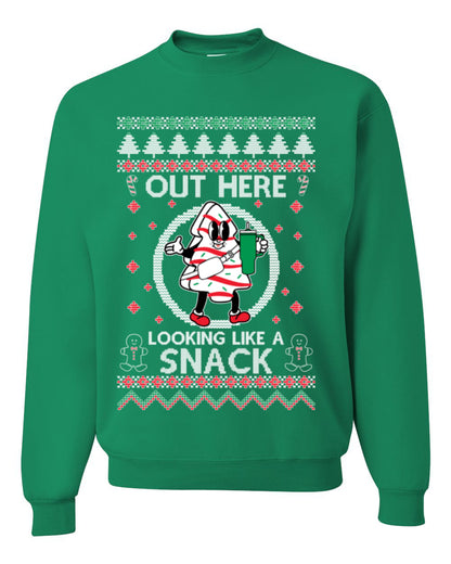 Out Here Looking Like a Snack, Funny Cute Xmas Peppermint Tree Gingerbread Cookie Meme Ugly Christmas Unisex Crewneck Sweatshirt