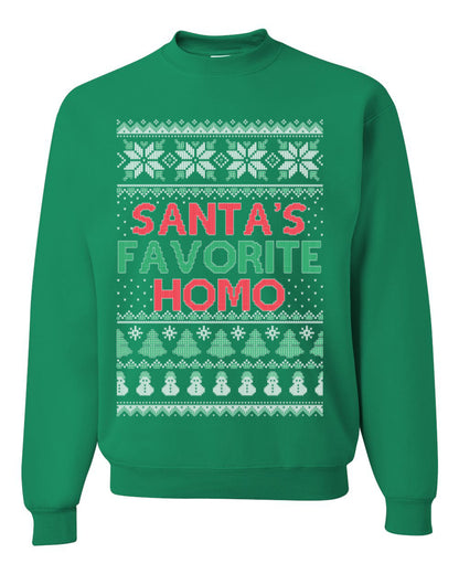 Santa's Favorite Homo, Funny LGBT Pride Grey Greysexual Gay Lesbian Homosexual Bi Bisexual, Ugly Christmas Sweater Ugly Christmas Unisex Crewneck Sweatshirt