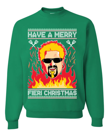 Have a Merry Fieri Christmas, Viral Grocery Games Meme, Flavor Fire Tequila TV Chef Ugly Christmas Sweater Ugly Christmas Unisex Crewneck Sweatshirt