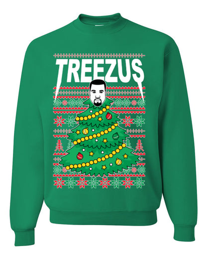 Treezus Funny Xmas Viral Meme Hip Hop Rapper Music Tour Merch, Tree Jesus Pun Joke Ugly Christmas Sweater Ugly Christmas Unisex Crewneck Sweatshirt