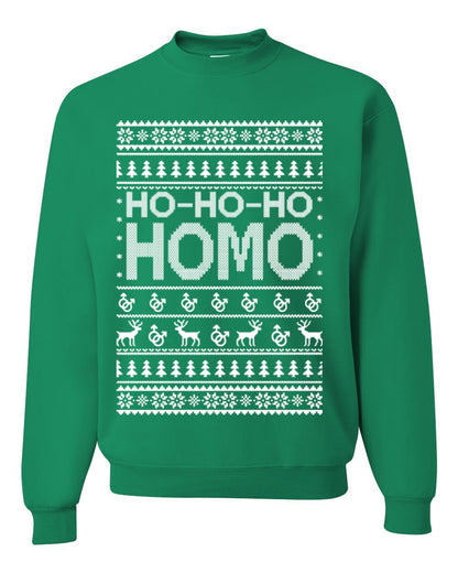 Ho Ho Ho Homo, Funny LGBT Pride Grey Greysexual Gay Lesbian Homosexual Bi Bisexual,  Ugly Christmas Unisex Crewneck Sweatshirt