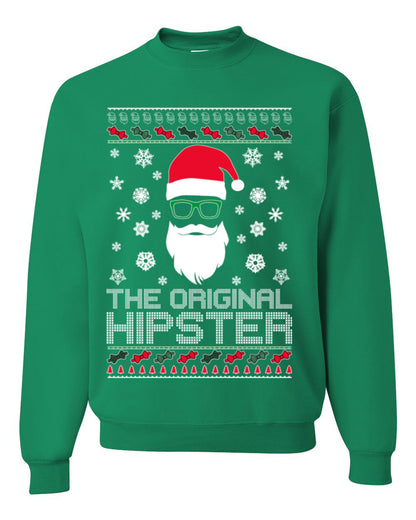 Santa Claus the Original Hipster, Funny IPAs Rim Glasses Hipsters Libs Viral Meme, Ugly Christmas Sweater Ugly Christmas Unisex Crewneck Sweatshirt
