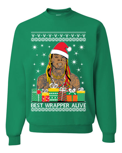 Best Wrapper Alive, Funny Hip Hop Music Tour Merch, Viral New Orleans NOLA Rapper Tune, Ugly Christmas Sweater Ugly Christmas Unisex Crewneck Sweatshirt