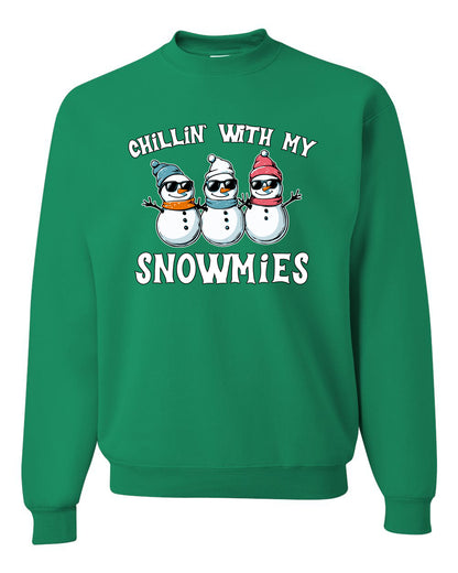 Chillin With My Snowmies, Funny Cute Snow Man Winter Holiday Snowman Homies  Ugly Christmas Unisex Crewneck Sweatshirt