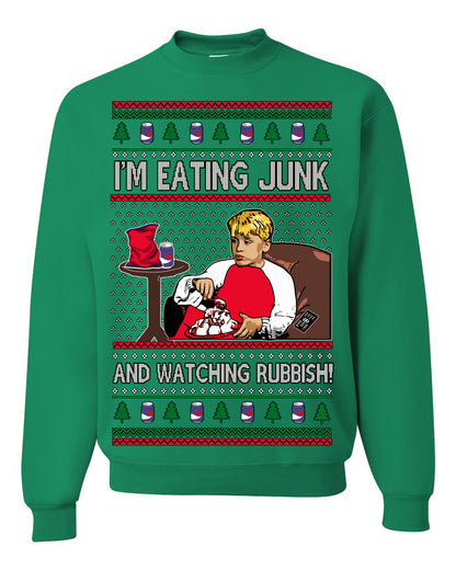 I'm Eating Junk and Watching Rubbish, Classic 90s Xmas Kevin Movie Ice Cream Soda Alone Movies, Ugly Christmas Sweater Ugly Christmas Unisex Crewneck Sweatshirt