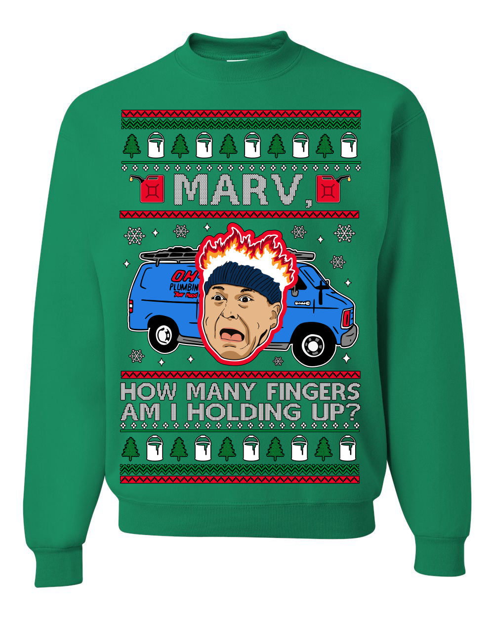 Marv How Many Fingers Am I Holding Up? Funny 90s Chicago Xmas Movie Quote Harry Kevin Fire Plumbing Van Bandits, Ugly Christmas Sweater Ugly Christmas Unisex Crewneck Sweatshirt