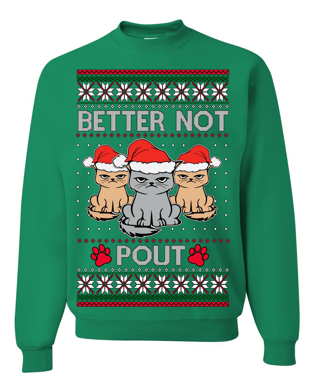 Better Not Pout Cute Sad Santa Cats, Xmas Cat Lover Meme | Ugly Christmas Sweater Crewneck Sweatshirt Ugly Christmas Unisex Crewneck Sweatshirt