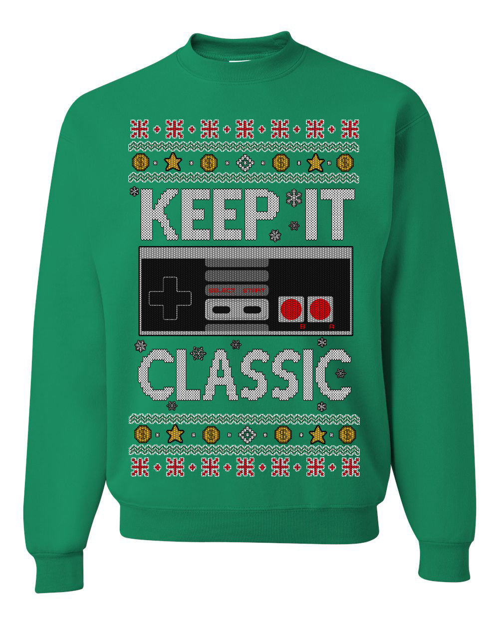 Keep It Classic 80s Video Game Controller, Retro Vintage Games  | Funny Ugly Christmas Sweater Crewneck Sweatshirt Ugly Christmas Unisex Crewneck Sweatshirt