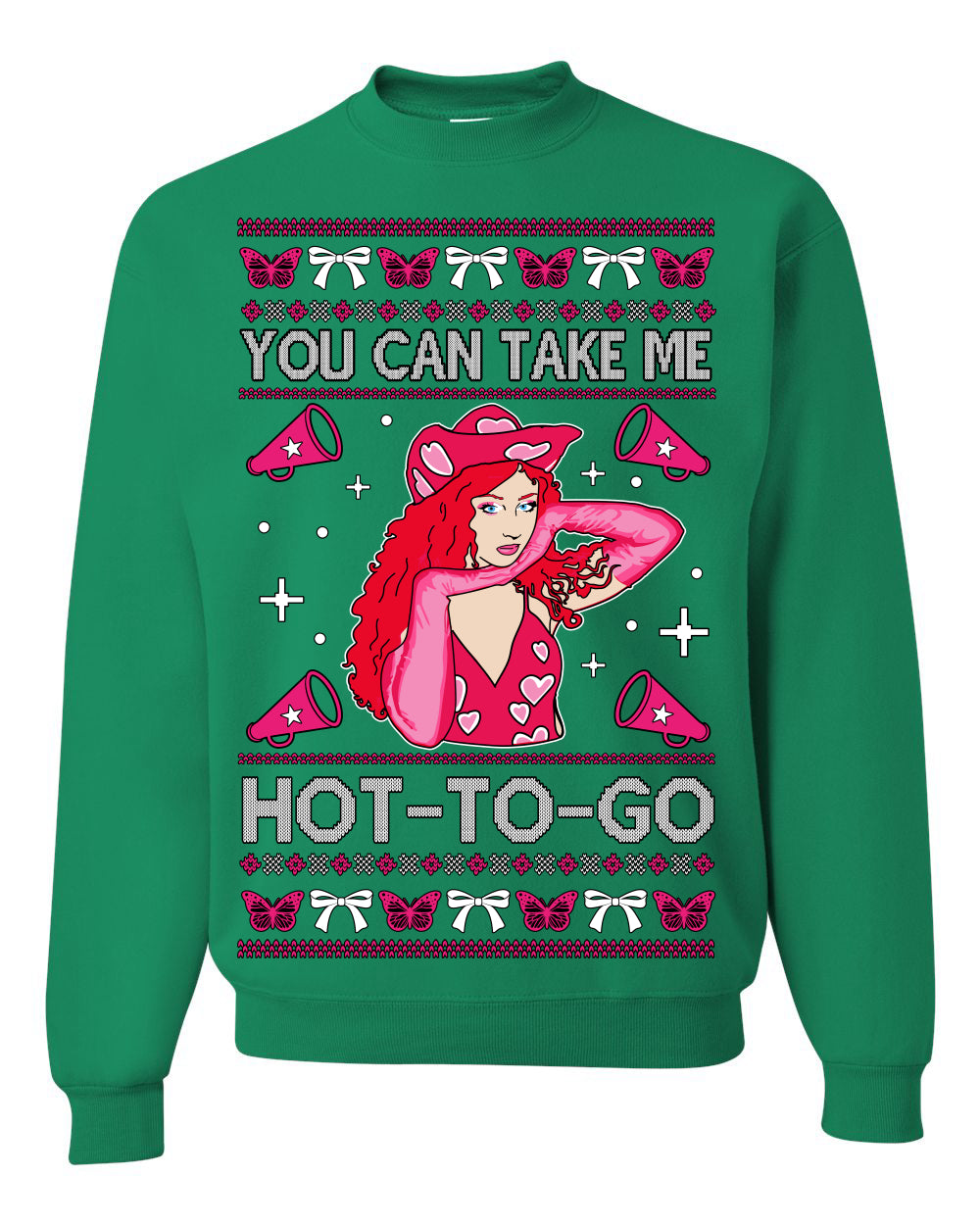You Can Take Me Hot to Go, Viral Midwest Princess Song Dance Pop Star Concert Tour Merch, Ugly Christmas Sweater Ugly Christmas Unisex Crewneck Sweatshirt