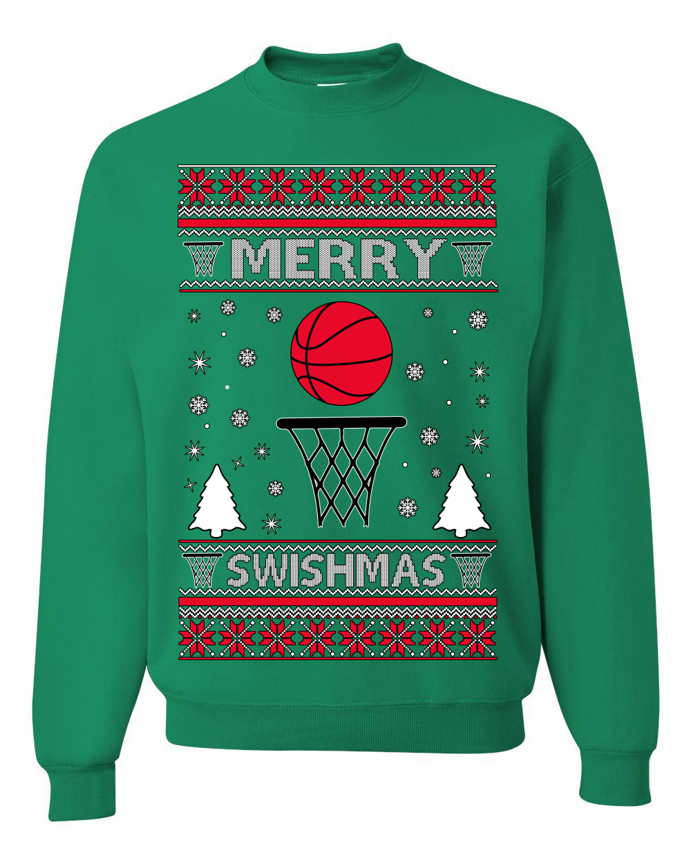 Merry Swishmas Basketball Sports Fan, Teen Sport Player Boys Girls Adult | Ugly Christmas Sweater Crewneck Sweatshirt Ugly Christmas Unisex Crewneck Sweatshirt