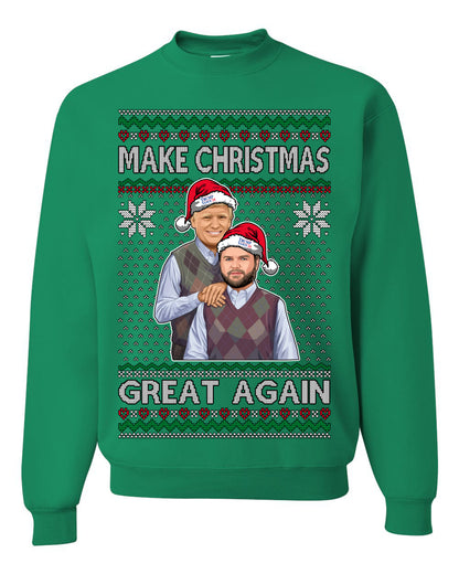 Make Christmas Great Again, MAGA Donald Trump JD Vance 2024, 2000s Comedy Movie Parody, Ugly Christmas Sweater Ugly Christmas Unisex Crewneck Sweatshirt