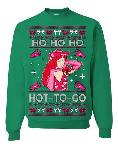 Ho Ho Ho Hot to Go, Viral Midwest Princess Song Dance Pop Star Concert Tour Merch, Ugly Christmas Sweater Ugly Christmas Unisex Crewneck Sweatshirt