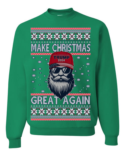 Make Christmas Great Again Trump Santa Claus 2024 MAGA,  Donald Trump JD Vance GOP Republican, Ugly Christmas Sweater Crewneck Sweatshirt Ugly Christmas Unisex Crewneck Sweatshirt