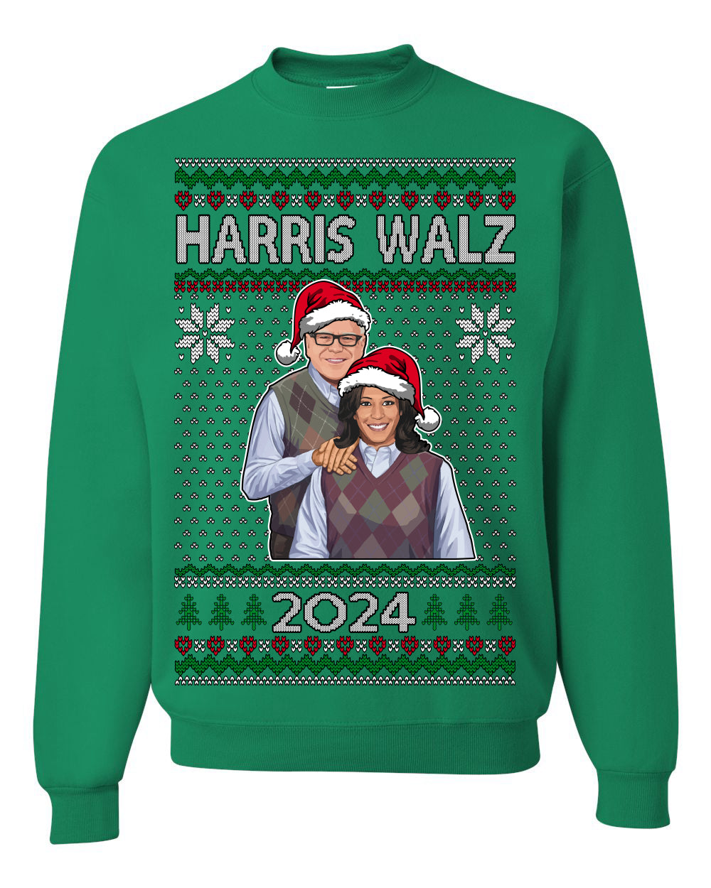 Kamala Harris Tim Walz 2024 Classic Movie Poster, Democrat Political Xmas Ugly Christmas Sweater Crewneck Sweatshirt Ugly Christmas Unisex Crewneck Sweatshirt