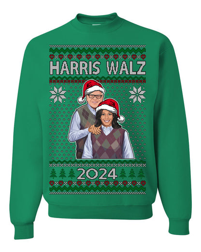 Kamala Harris Tim Walz 2024 Classic Movie Poster, Democrat Political Xmas Ugly Christmas Sweater Crewneck Sweatshirt Ugly Christmas Unisex Crewneck Sweatshirt