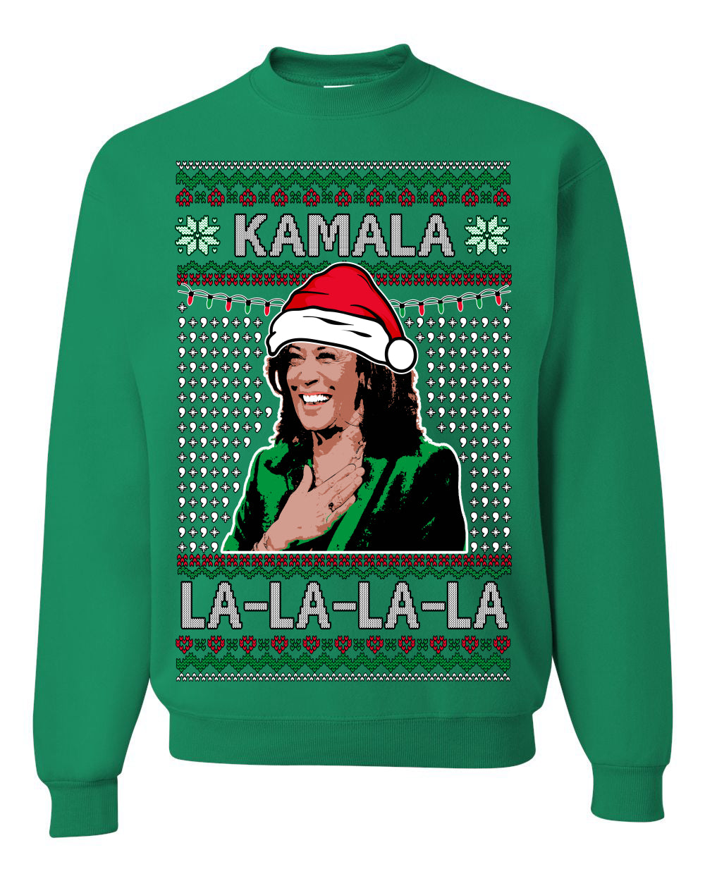 Kamala La La, Funny Kamala Harris Santa Hat Classic Xmas Song Carol Lyrics Winter Holiday, Ugly Christmas Sweater Ugly Christmas Unisex Crewneck Sweatshirt