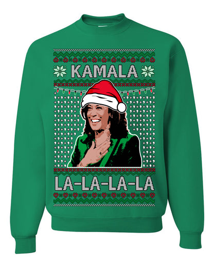 Kamala La La, Funny Kamala Harris Santa Hat Classic Xmas Song Carol Lyrics Winter Holiday, Ugly Christmas Sweater Ugly Christmas Unisex Crewneck Sweatshirt