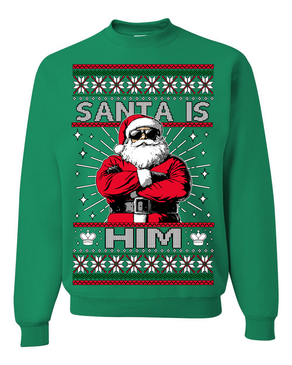 Santa Is Him Funny Gen Z Viral Meme Shades, Religious Christ Christian Christianity Brain Rot Joke Slang Ugly Christmas Sweater Ugly Christmas Unisex Crewneck Sweatshirt
