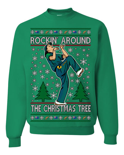 Rockin Around the Christmas Tree Raygun Viral Meme Australian AUS, Sports Australia Breakdancer Ray Gun Funny Ugly Christmas Sweater Ugly Christmas Men's T-Shirt