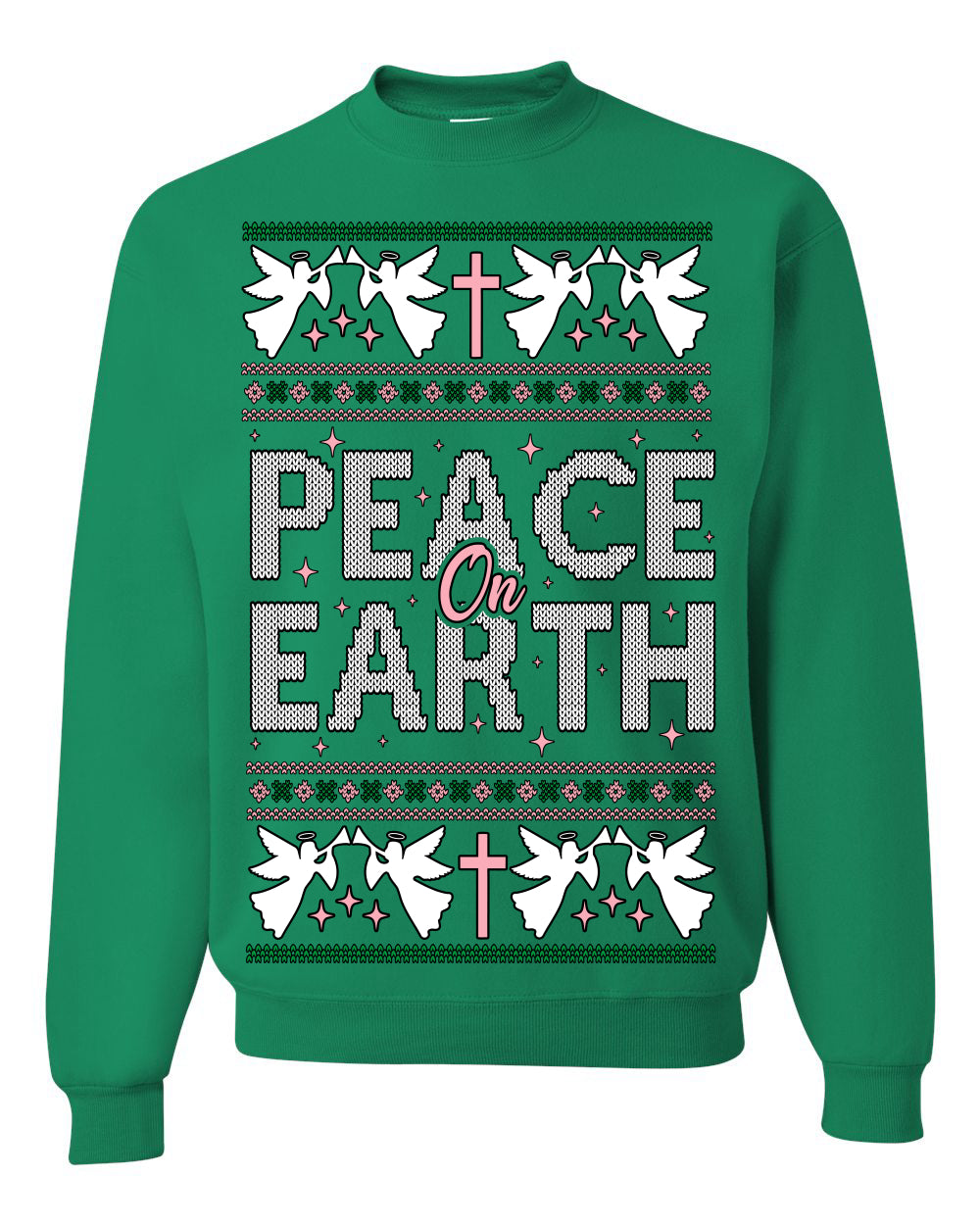 Peace On Earth Funny Xmas Cute Pink Angel Cross, Women Men Religious Christian Catholic Ugly Christmas Sweater Ugly Christmas Unisex Crewneck Sweatshirt