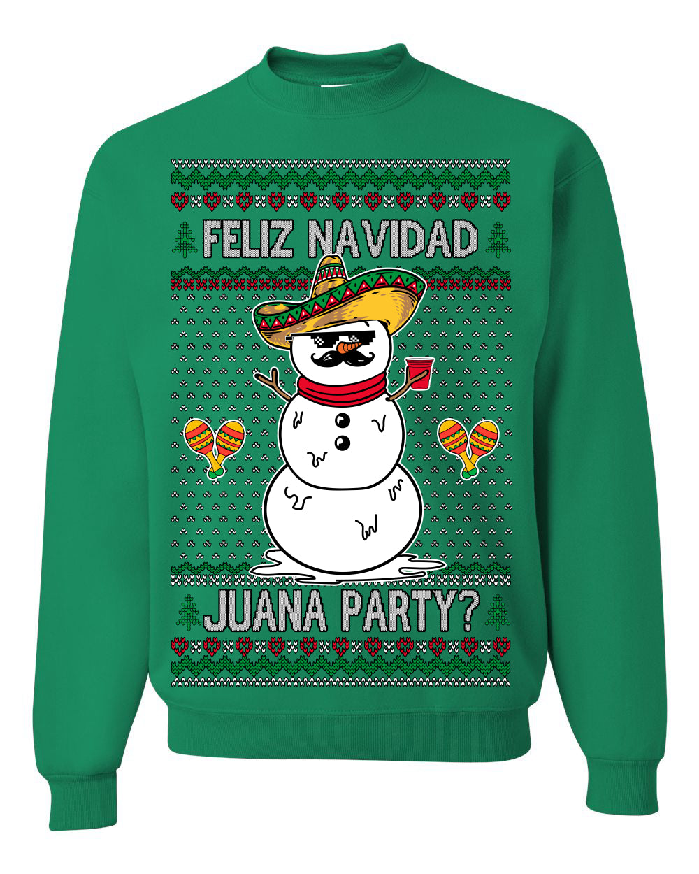Feliz Navidad Juana Party? Funny Spanish Drinking Sueter Cerveza Ropa en Espanol Ugly Christmas Sweater Ugly Christmas Unisex Crewneck Sweatshirt
