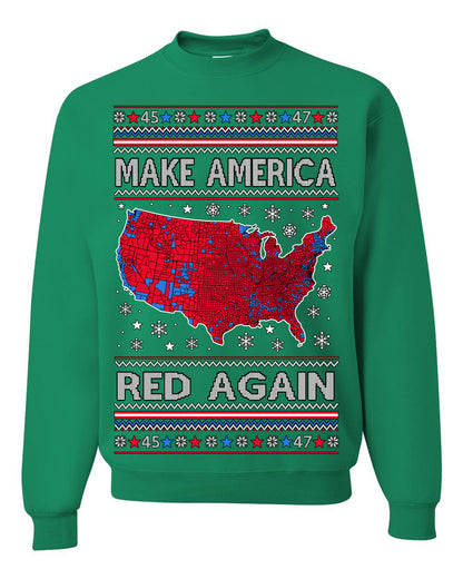 Make America Red Again USA Map, President Donald Trump 2024 MAGA Red Wave, Ugly Christmas Sweater Ugly Christmas Unisex Crewneck Sweatshirt