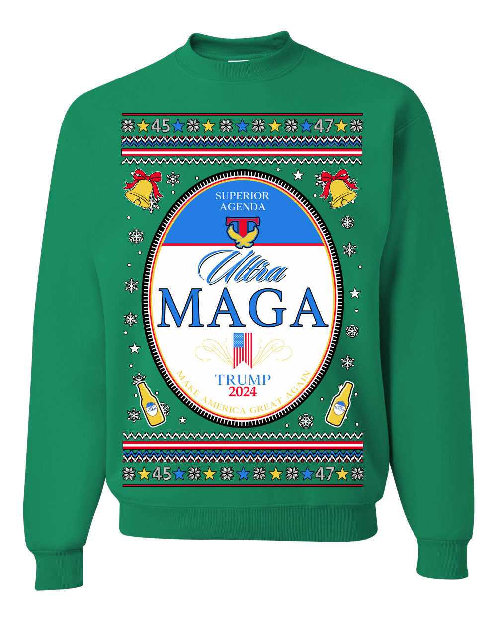 Ultra MAGA Superior Agenda Trump Vance 2024 Funny Beer Logo Ugly Christmas Sweater Ugly Christmas Men's T-Shirt