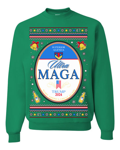 Ultra MAGA Superior Agenda Trump Vance 2024 Funny Beer Logo Ugly Christmas Sweater Ugly Christmas Men's T-Shirt