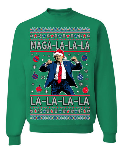 Maga La La La, Funny Xmas Santa Donald Trump Viral Shimmy Dance Classic Christmas Carol Song, Ugly Christmas Sweater Ugly Christmas Men's T-Shirt