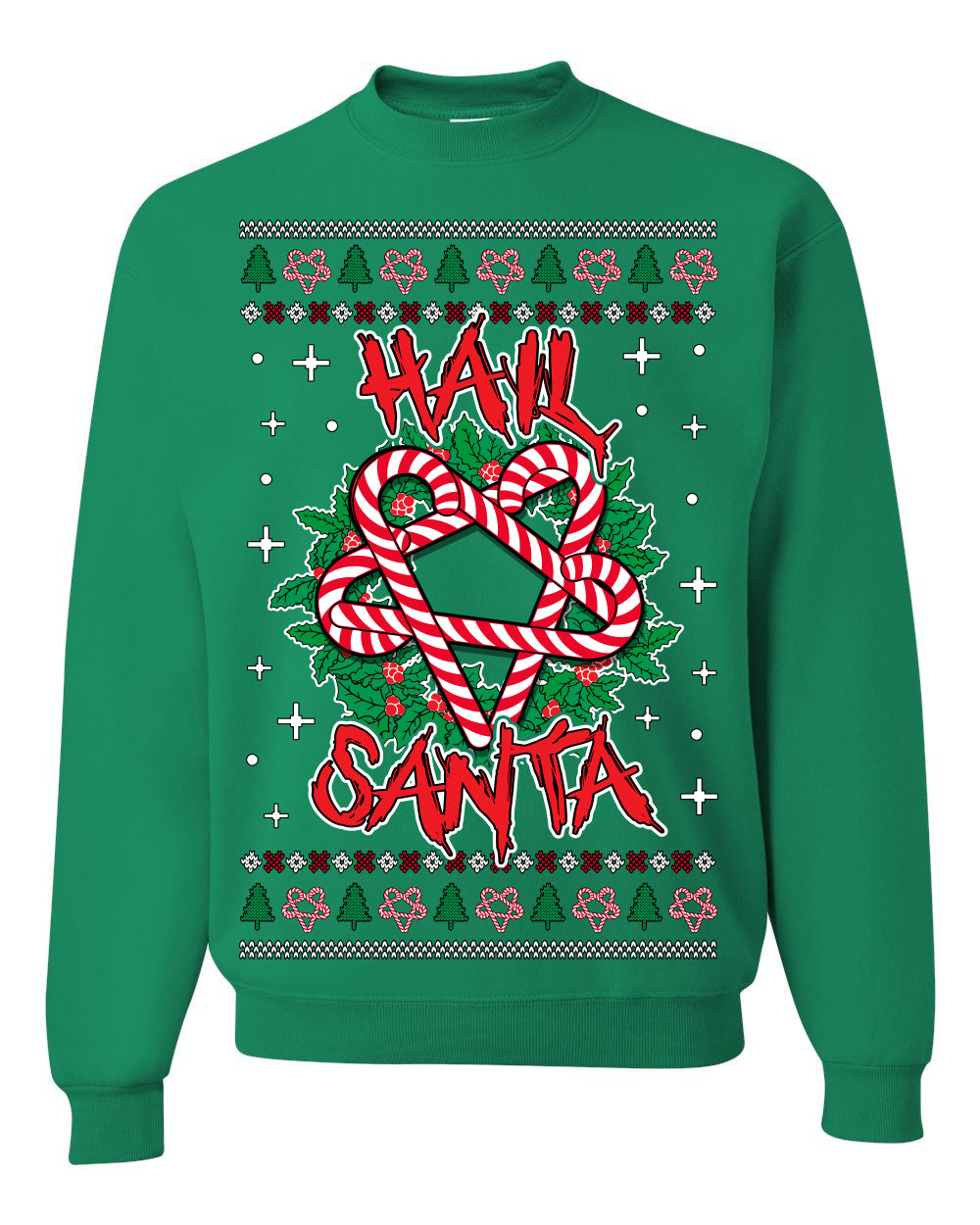 Hail Santa Funny Satanic, Candy Cane Wreath Devil Heavy Metal Rock Metalcore Music, Satan 666 Agnostic Areligious Ugly Christmas Sweater Ugly Christmas Men's T-Shirt