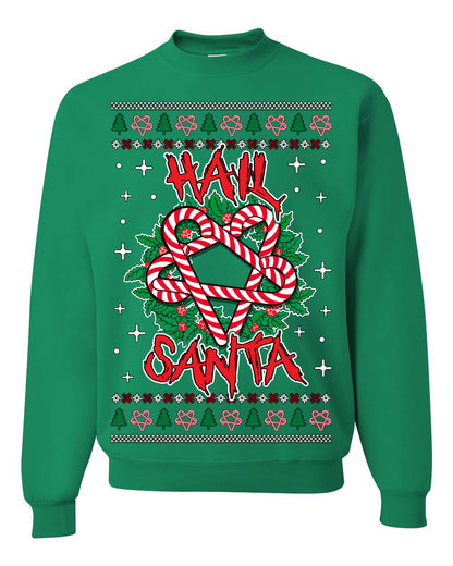 Hail Santa Funny Satanic, Candy Cane Wreath Devil Heavy Metal Rock Metalcore Music, Satan 666 Agnostic Areligious Ugly Christmas Sweater Ugly Christmas Men's T-Shirt