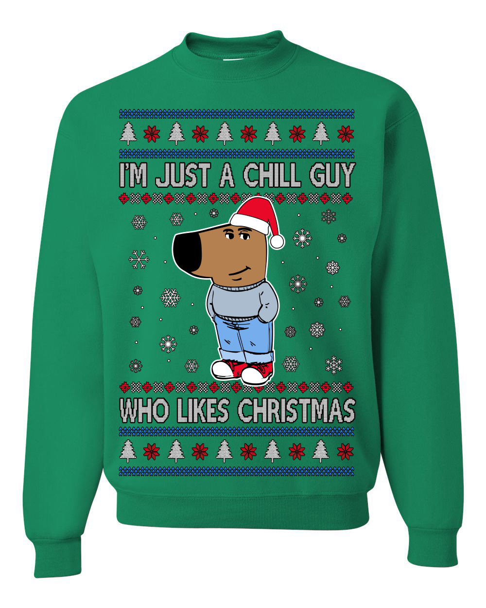 I'm Just a Chill Guy Who Likes Christmas, Viral Dog My New Character Meme Coin CHILLGUY Funny Internet Memes, Ugly Christmas Sweater Ugly Christmas Men's T-Shirt