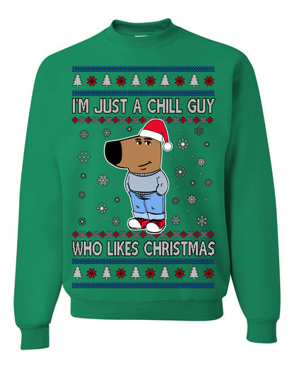 I'm Just a Chill Guy Who Likes Christmas, Viral Dog My New Character Meme Coin CHILLGUY Funny Internet Memes, Ugly Christmas Sweater Ugly Christmas Men's T-Shirt