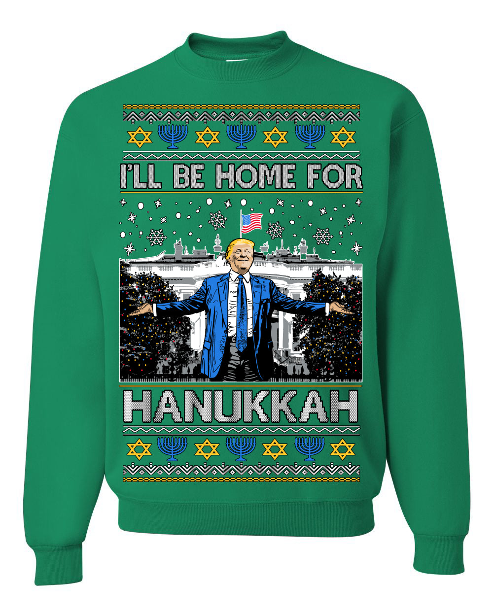 I'll Be Home for Hanukkah, Funny President Donald Trump JD Vance Winter Holiday Chanukah Hannukkah Channukah Ugly Christmas Sweater Ugly Christmas Men's T-Shirt