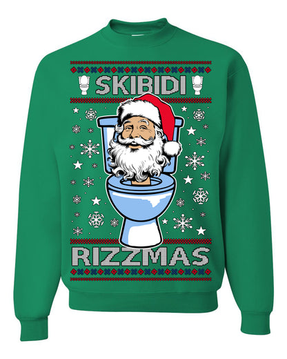 Skibidi Rizzmas Funny Toilet Video Viral Brain Rot Meme, Gen Z Alpha Slang Brainrot Memes Ugly Christmas Sweater Ugly Christmas Men's T-Shirt