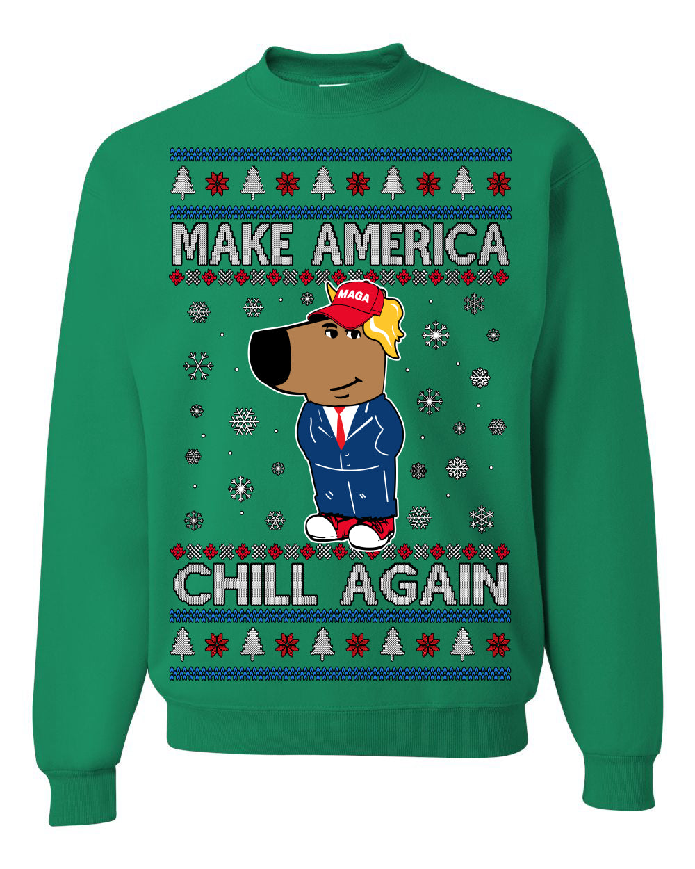 Make America Chill Again Chill Guy Donald Trump, My New Character Viral Gen Z Alpha Meme, MAGA Ugly Christmas Sweater Ugly Christmas Men's T-Shirt