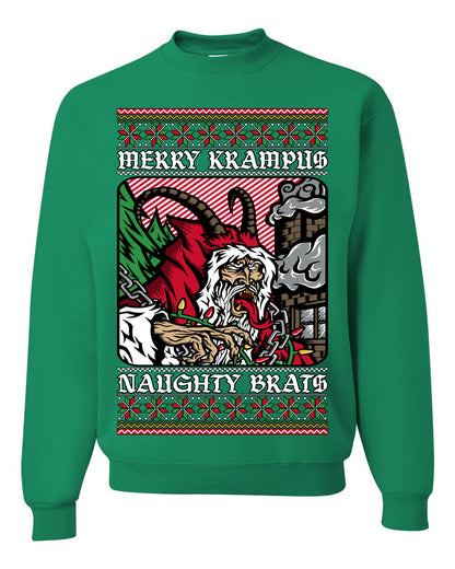 Merry Krampus Naughty Brats | Funny Ugly Christmas Sweater Crewneck Sweatshirt Ugly Christmas Unisex Crewneck Sweatshirt