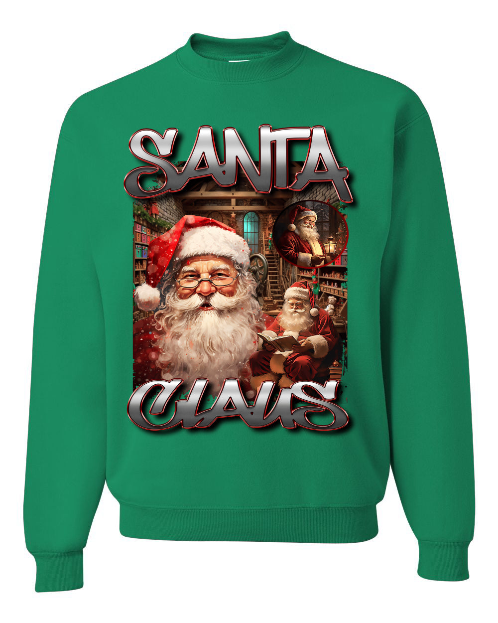 Santa Claus Bootleg Hype Rap Music Style, Funny Hip Hop North Pole Workshop Xmas, Ugly Christmas Sweater Crewneck Sweatshirt Ugly Christmas Unisex Crewneck Sweatshirt