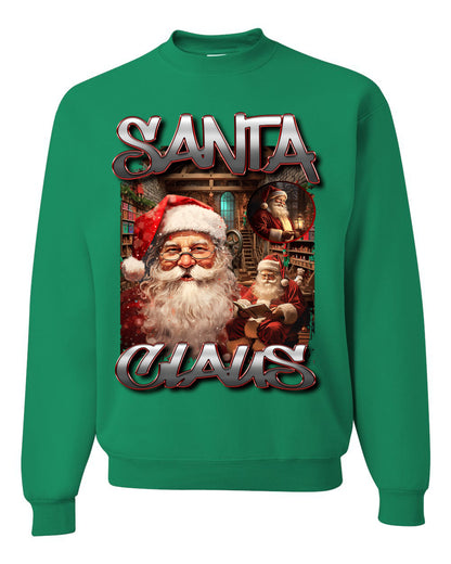 Santa Claus Bootleg Hype Rap Music Style, Funny Hip Hop North Pole Workshop Xmas, Ugly Christmas Sweater Crewneck Sweatshirt Ugly Christmas Unisex Crewneck Sweatshirt