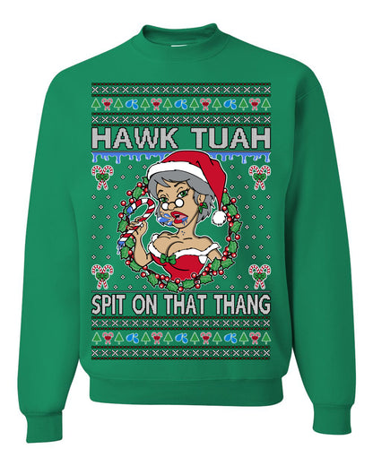Hawk Tuah Spit On That Thang, Viral Hilarious Candy Cane Mrs Claus Funny Naughty Suck Meme, Ugly Christmas Sweater Ugly Christmas Unisex Crewneck Sweatshirt