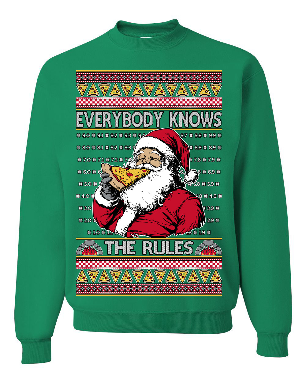 Everybody Knows the Rules Funny, Santa Claus Viral Online Pizza Rating Score, Detroit New England Deep Dish Pizzas Jersey New York Style, Ugly Christmas Sweater Ugly Christmas Unisex Crewneck Sweatshirt