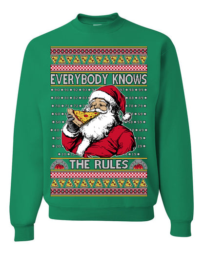 Everybody Knows the Rules Funny, Santa Claus Viral Online Pizza Rating Score, Detroit New England Deep Dish Pizzas Jersey New York Style, Ugly Christmas Sweater Ugly Christmas Unisex Crewneck Sweatshirt